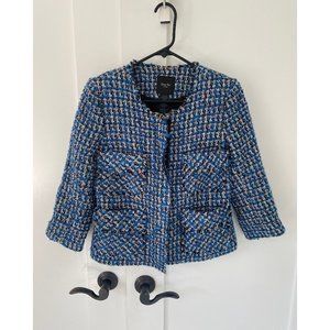 Smythe Les Vestes Blue Houndstooth/Tweed Cropped Jacket